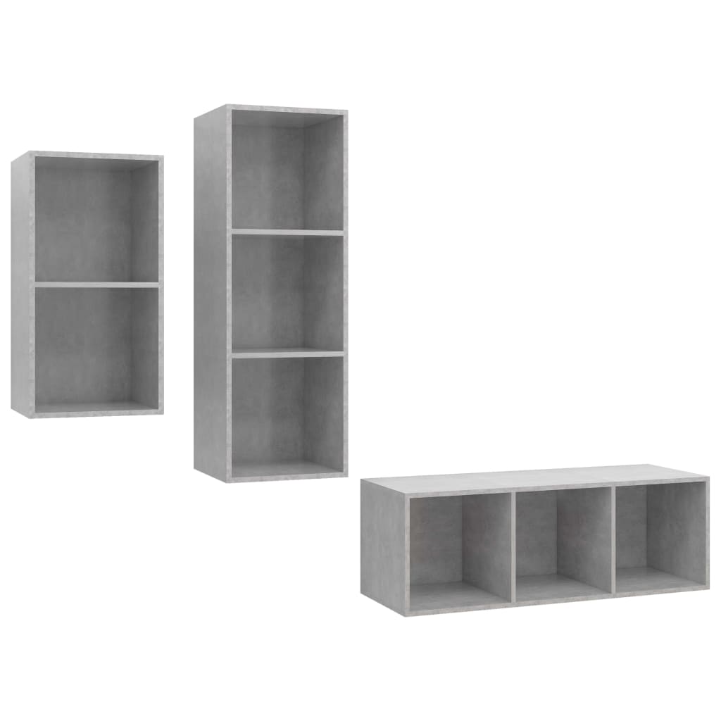 vidaXL 3 Piece TV Cabinet Set Concrete Grey Engineered Wood