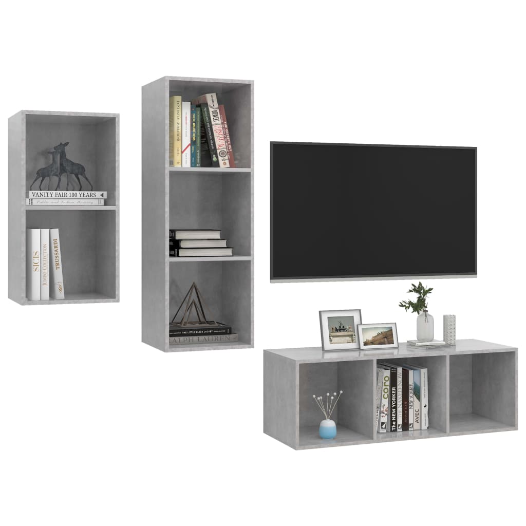 vidaXL 3 Piece TV Cabinet Set Concrete Grey Engineered Wood