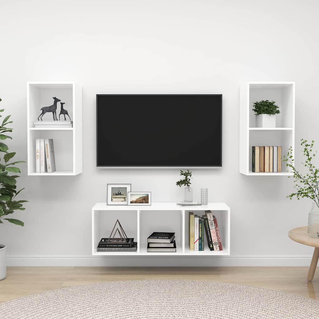 3 Piece TV Cabinet Set White Engineered Wood