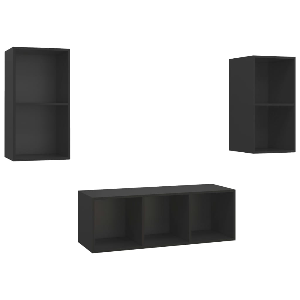 vidaXL 3 Piece TV Cabinet Set Black Engineered Wood