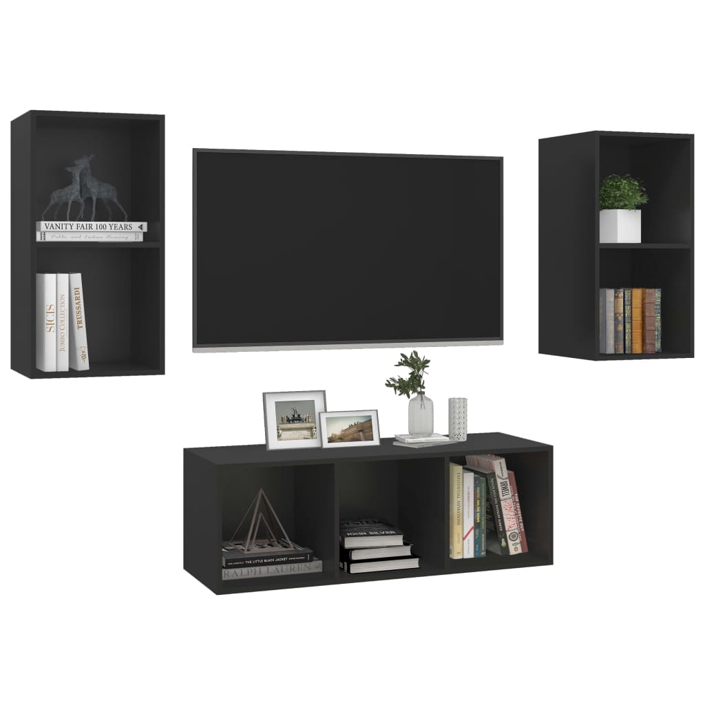 vidaXL 3 Piece TV Cabinet Set Black Engineered Wood