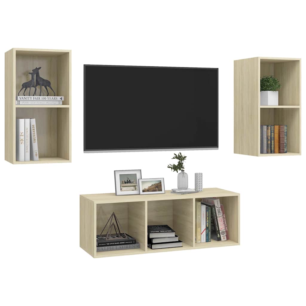3 Piece TV Cabinet Set Sonoma Oak Engineered Wood