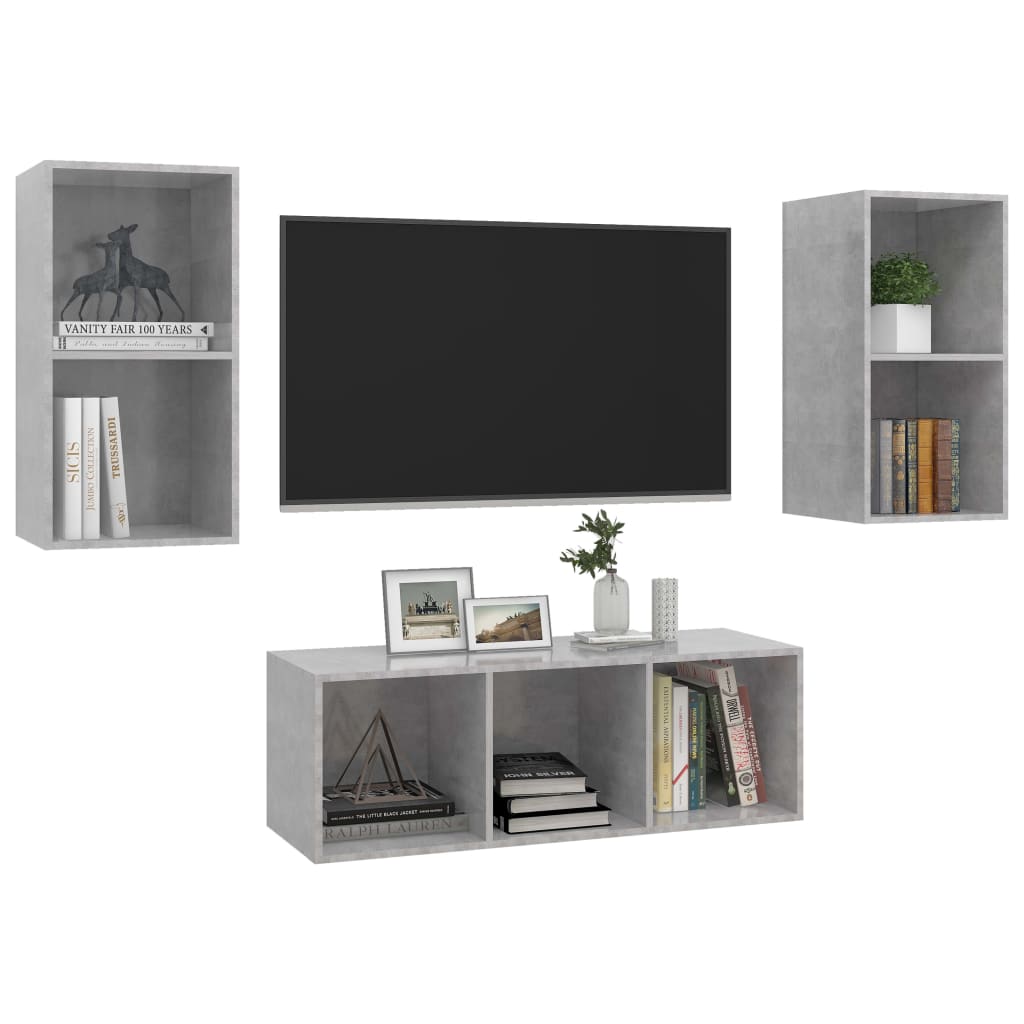 vidaXL 3 Piece TV Cabinet Set Concrete Grey Engineered Wood