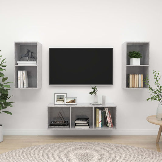 vidaXL 3 Piece TV Cabinet Set Concrete Grey Engineered Wood