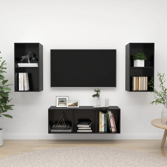 vidaXL 3 Piece TV Cabinet Set High Gloss Black Engineered Wood