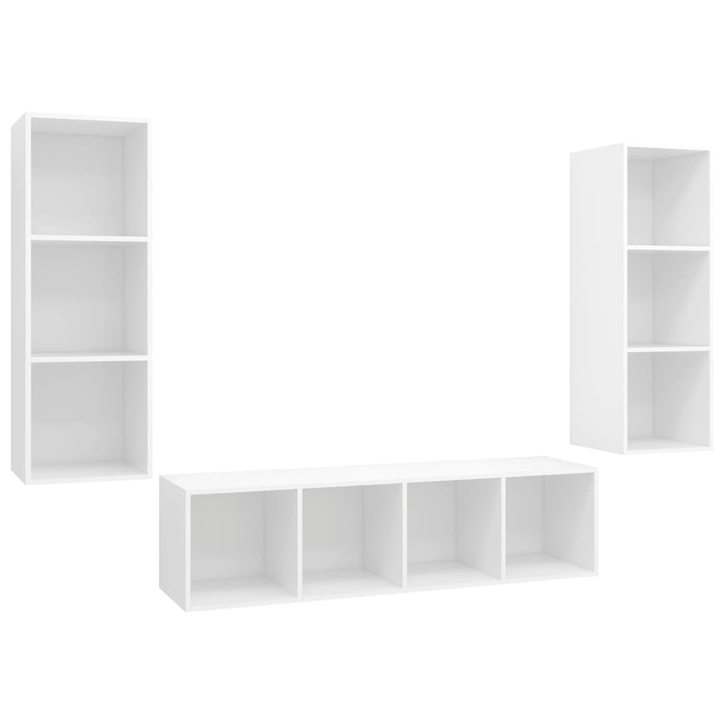 vidaXL 3 Piece TV Cabinet Set White Engineered Wood