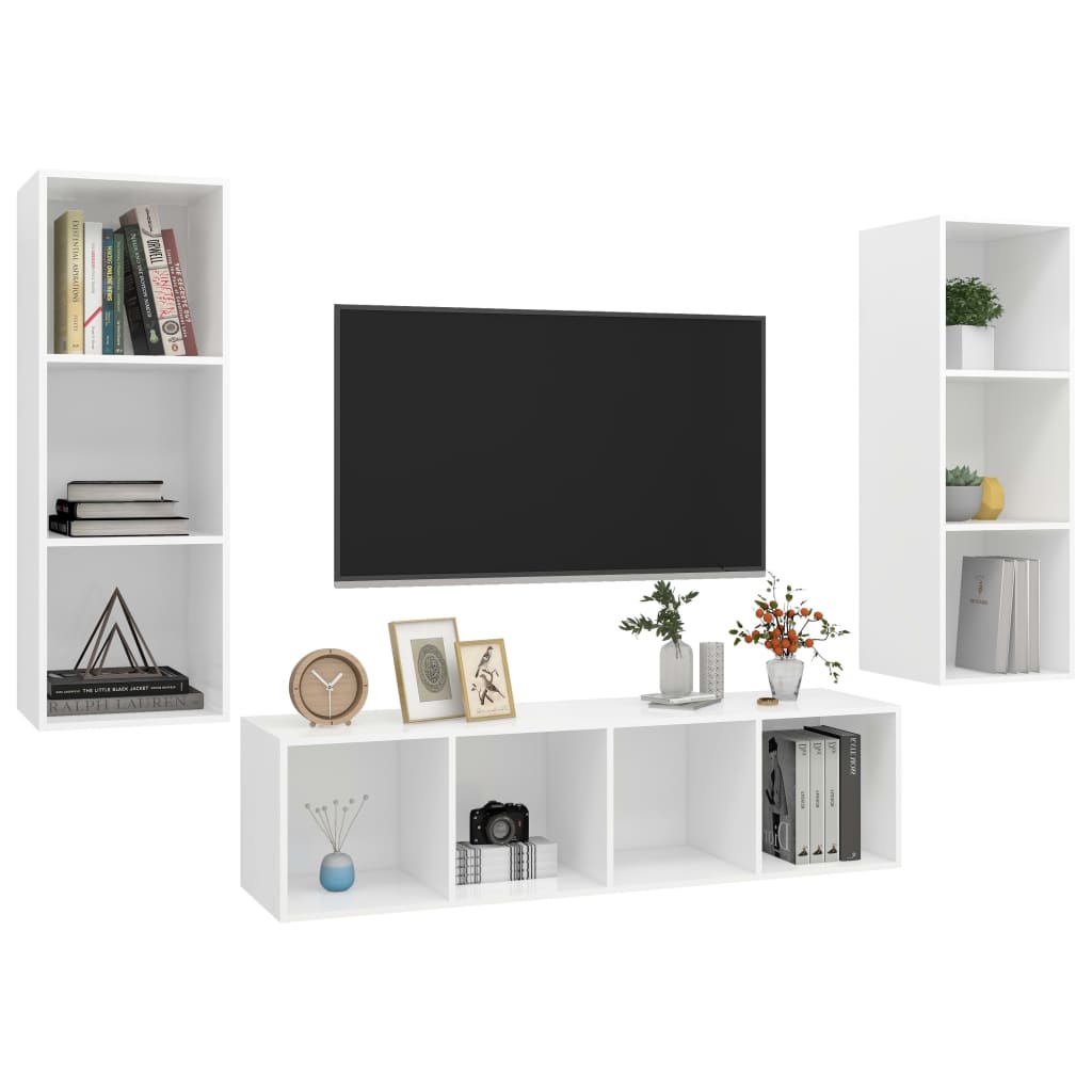 vidaXL 3 Piece TV Cabinet Set White Engineered Wood