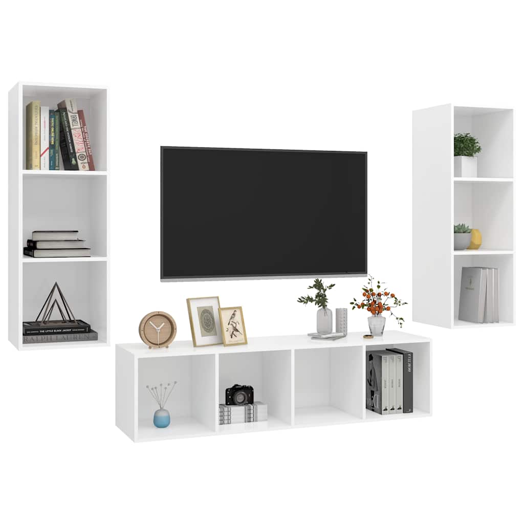 3 Piece TV Cabinet Set White Engineered Wood