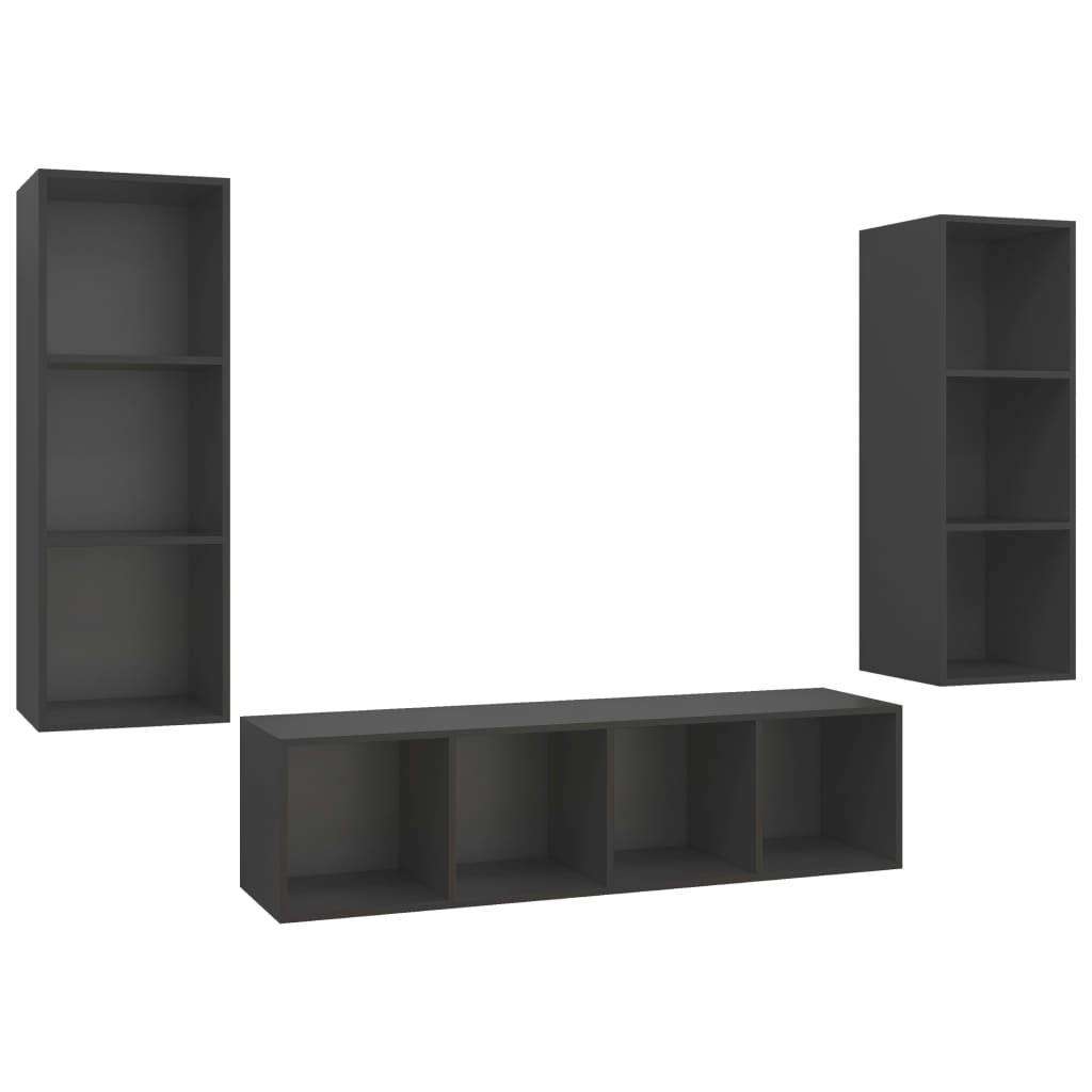 vidaXL 3 Piece TV Cabinet Set Grey Engineered Wood