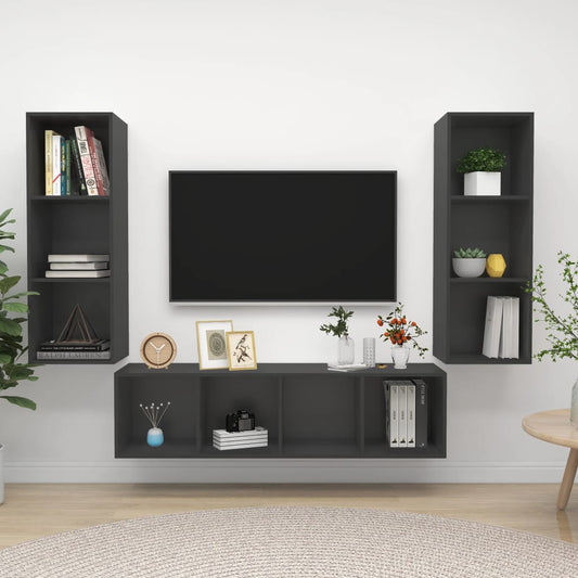 vidaXL 3 Piece TV Cabinet Set Grey Engineered Wood