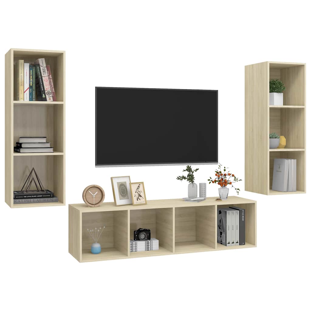 3 Piece TV Cabinet Set Sonoma Oak Engineered Wood