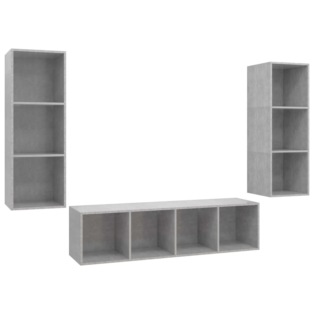 vidaXL 3 Piece TV Cabinet Set Concrete Grey Engineered Wood