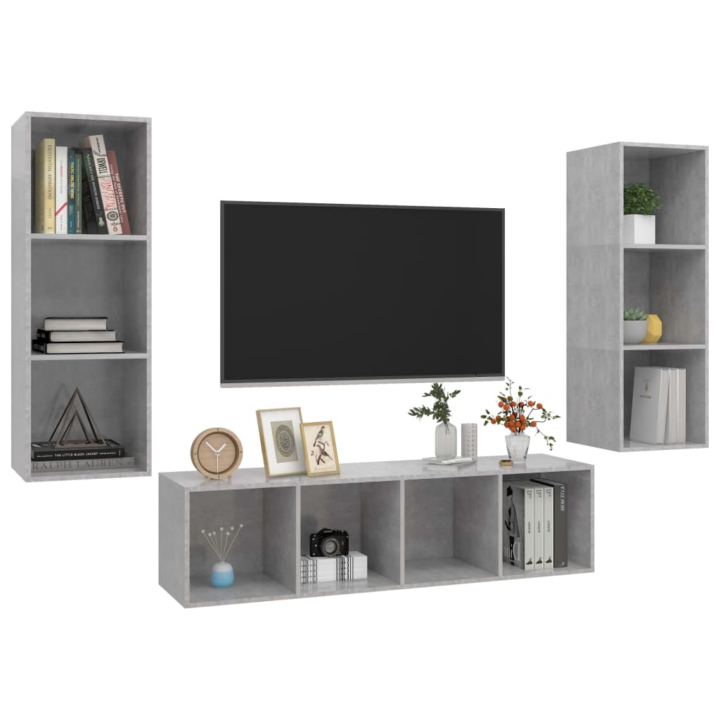 vidaXL 3 Piece TV Cabinet Set Concrete Grey Engineered Wood