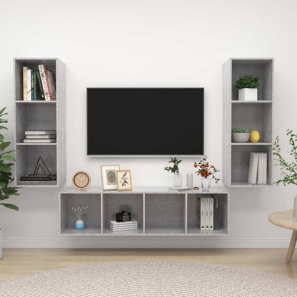 vidaXL 3 Piece TV Cabinet Set Concrete Grey Engineered Wood