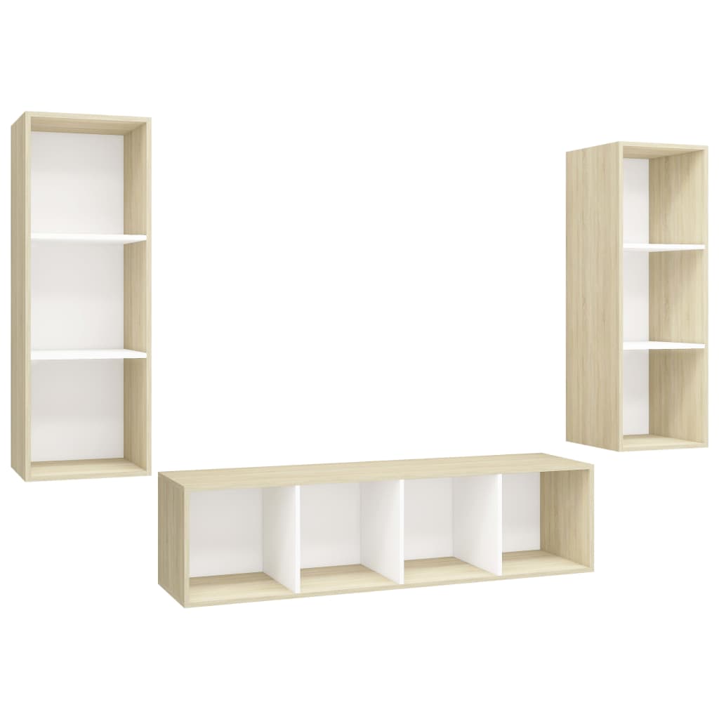 vidaXL 3 Piece TV Cabinet Set White and Sonoma Oak Engineered Wood