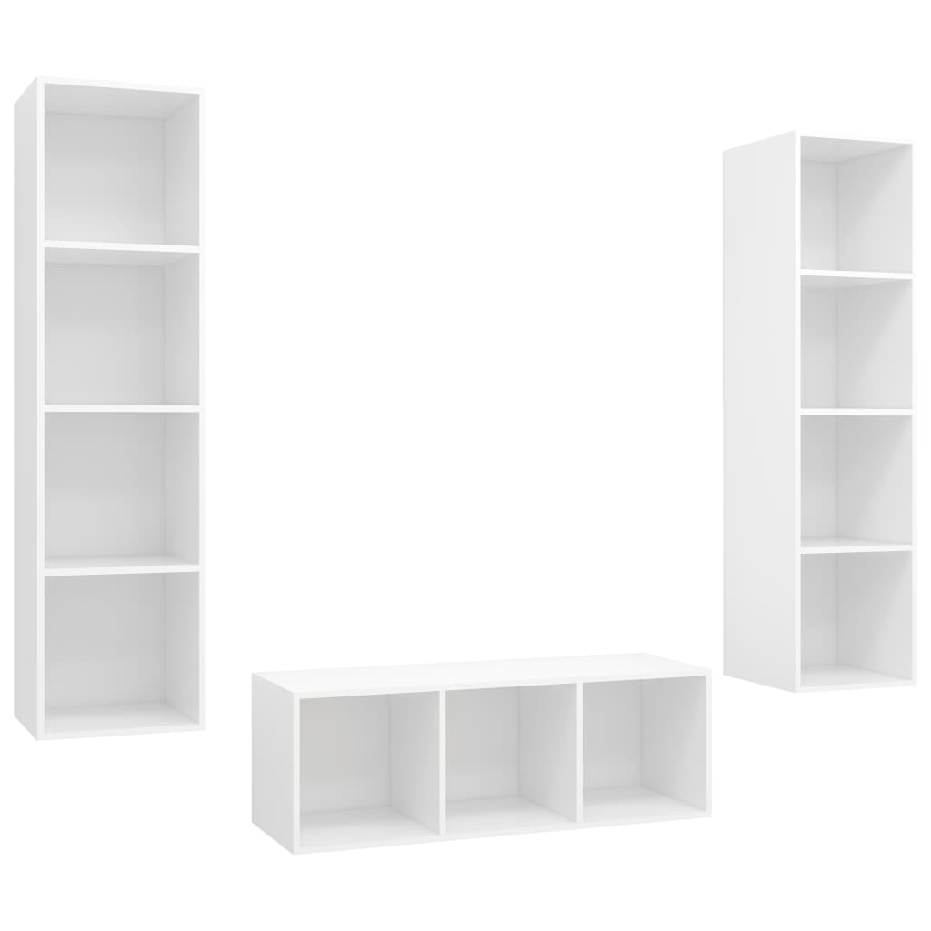 vidaXL 3 Piece TV Cabinet Set White Engineered Wood