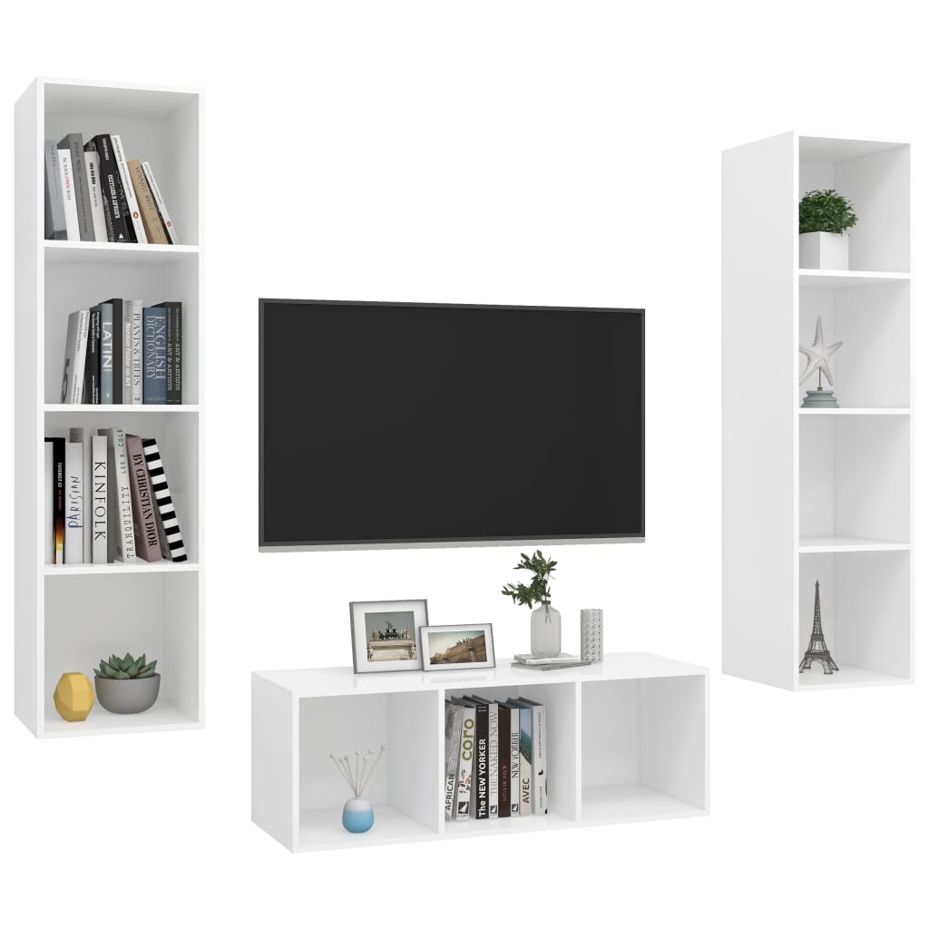 vidaXL 3 Piece TV Cabinet Set White Engineered Wood