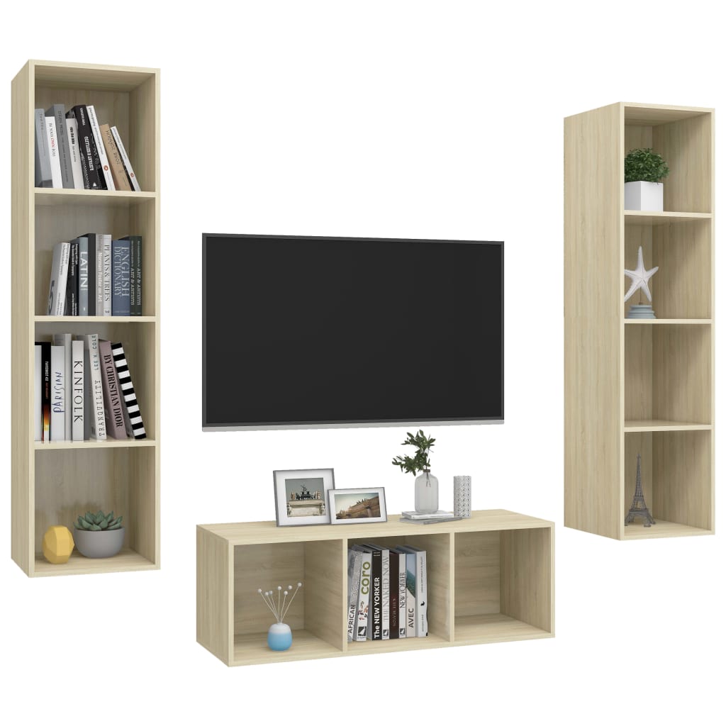 vidaXL 3 Piece TV Cabinet Set Sonoma Oak Engineered Wood