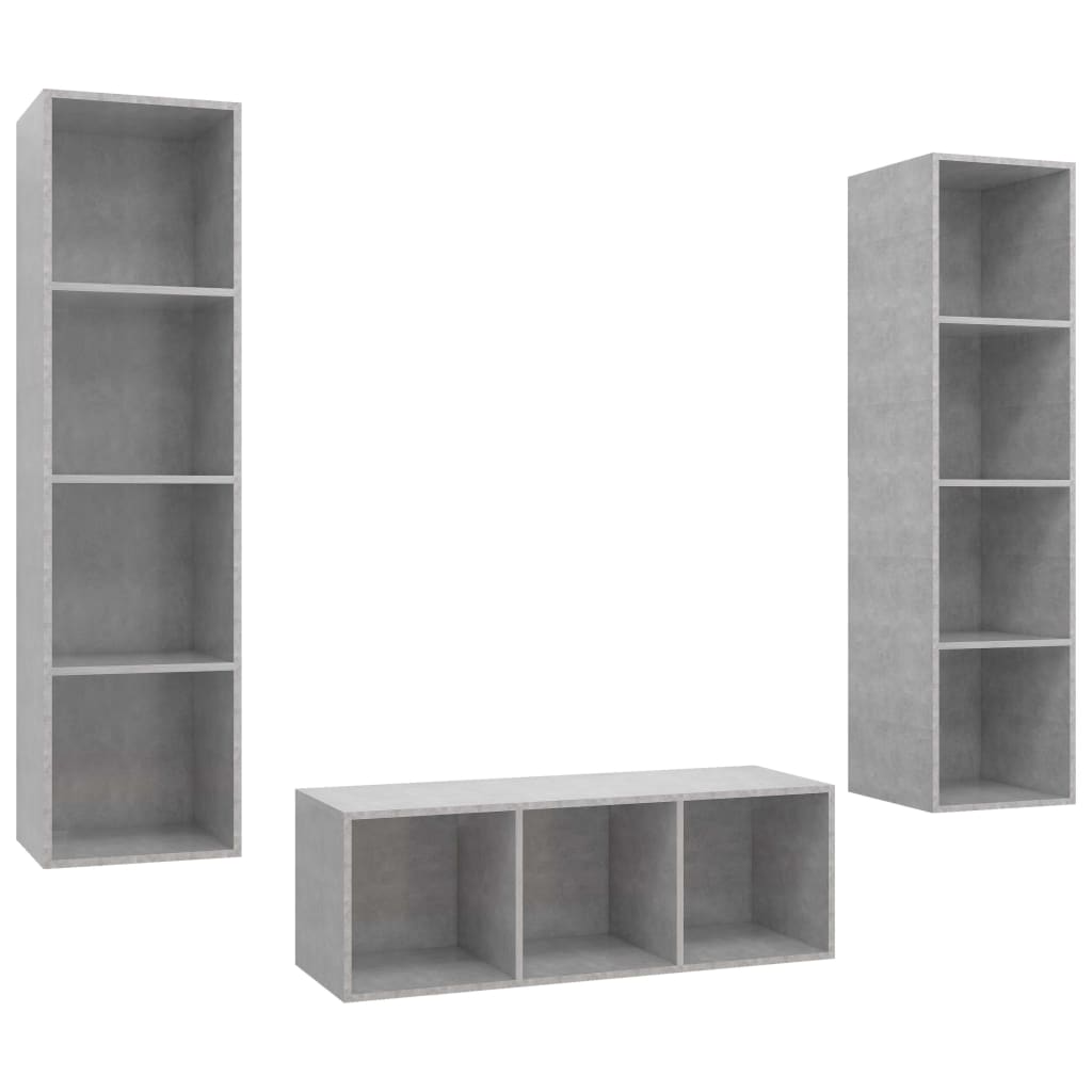 vidaXL 3 Piece TV Cabinet Set Concrete Grey Engineered Wood