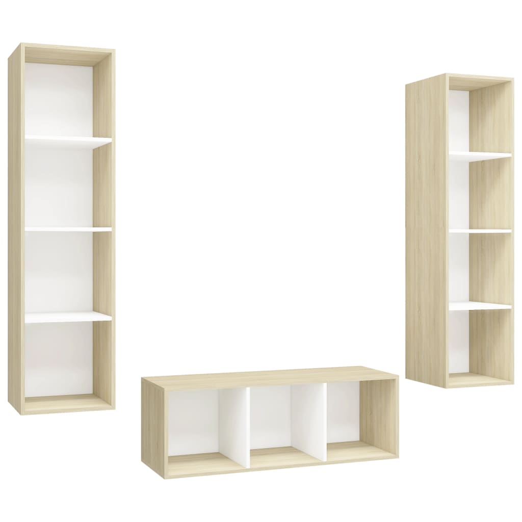 vidaXL 3 Piece TV Cabinet Set White and Sonoma Oak Engineered Wood