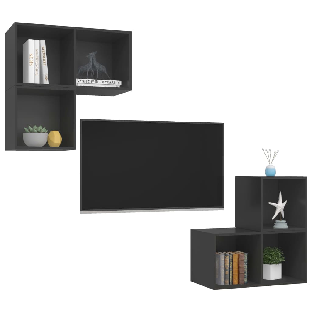 vidaXL 4 Piece TV Cabinet Set Grey Engineered Wood