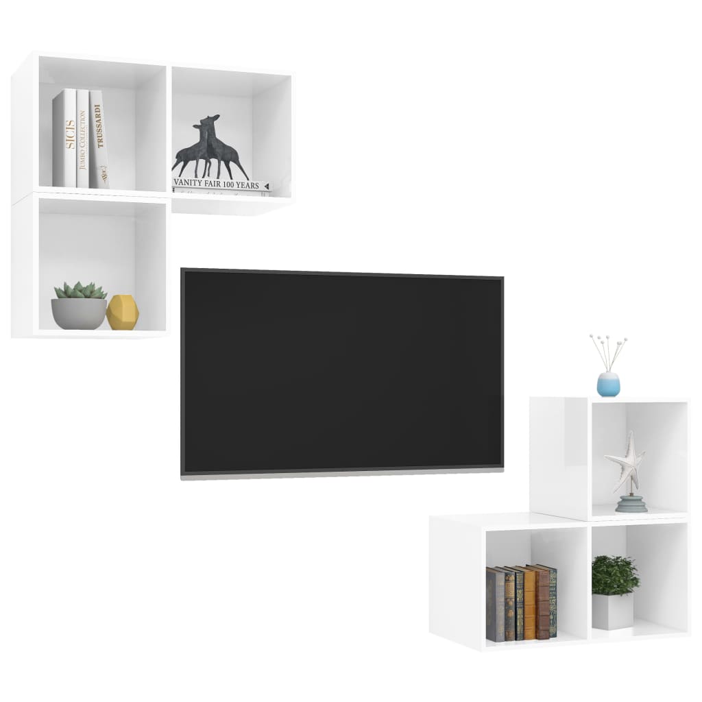 vidaXL 4 Piece TV Cabinet Set High Gloss White Engineered Wood