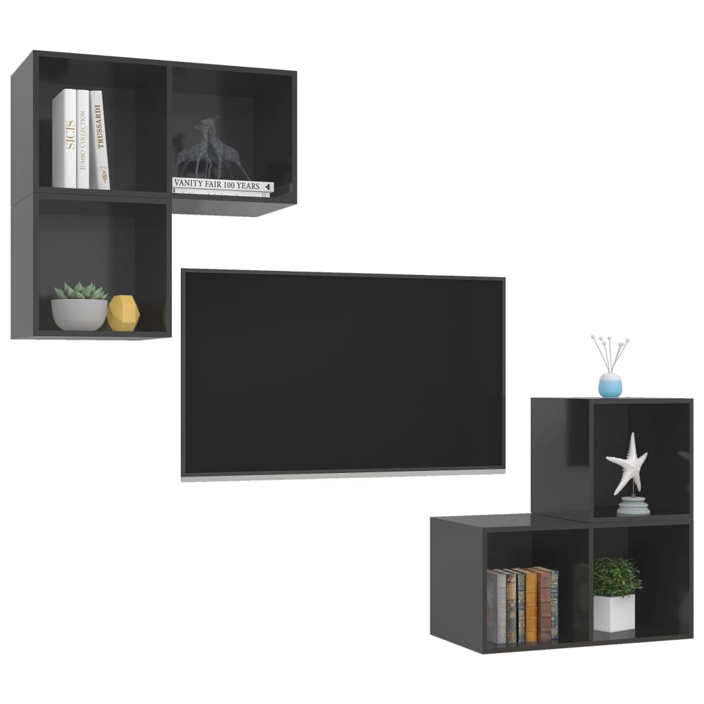 vidaXL 4 Piece TV Cabinet Set High Gloss Grey Engineered Wood