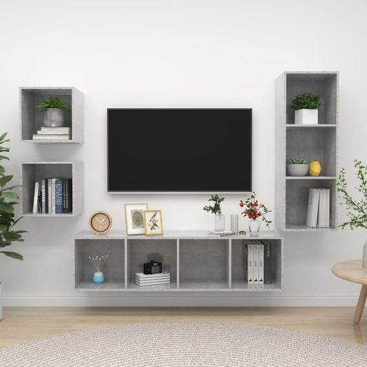 vidaXL 4 Piece TV Cabinet Set Concrete Grey Engineered Wood