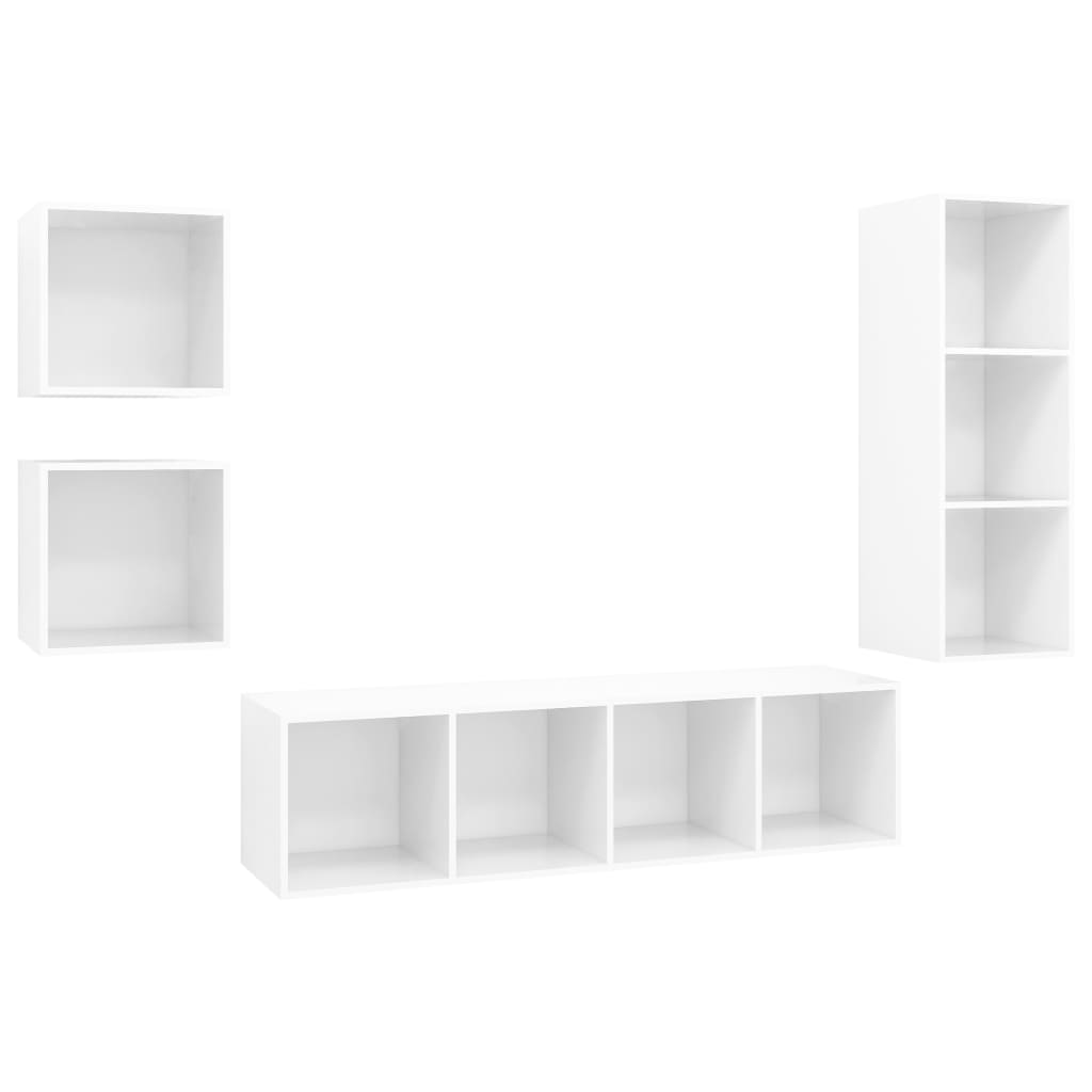 vidaXL 4 Piece TV Cabinet Set High Gloss White Engineered Wood