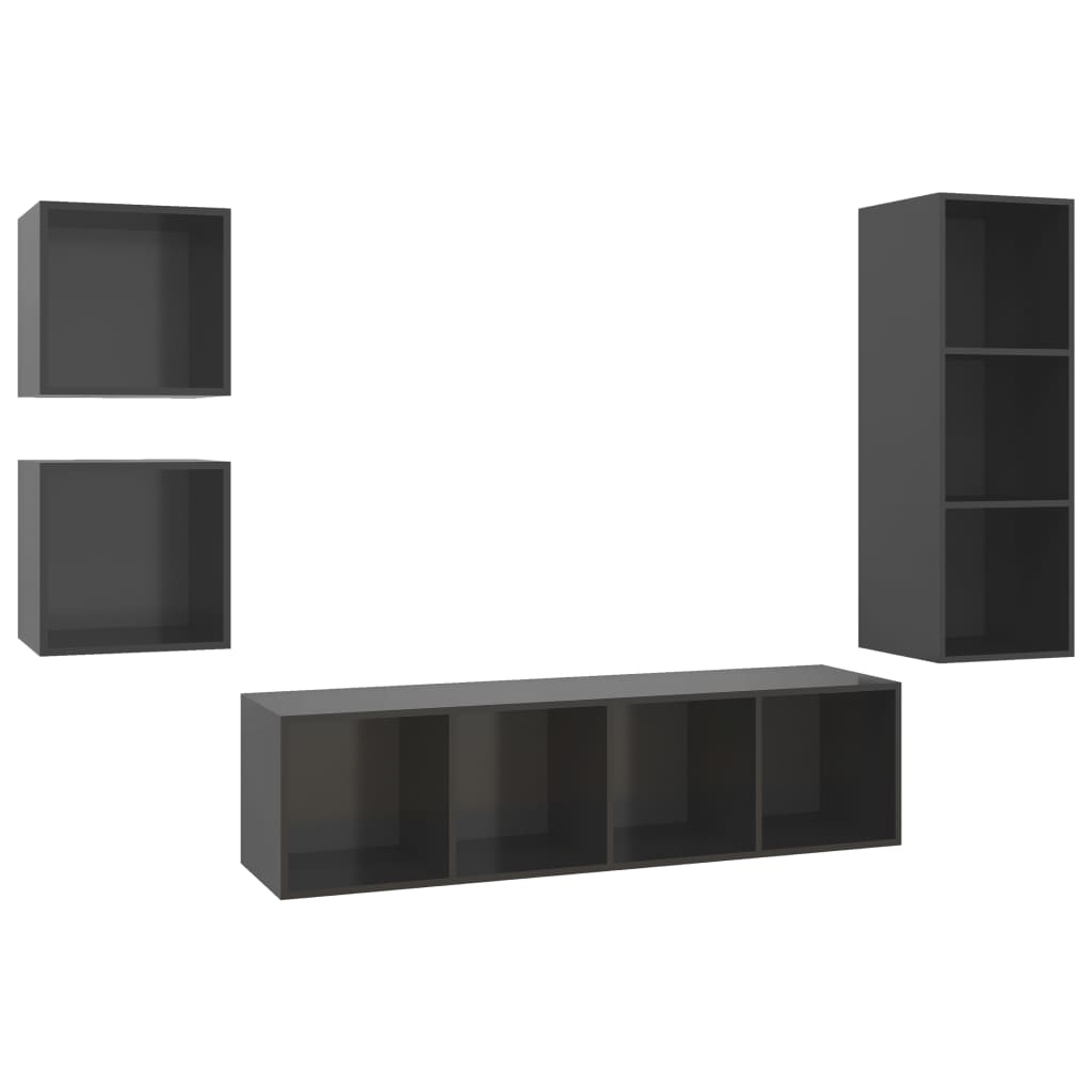 vidaXL 4 Piece TV Cabinet Set High Gloss Grey Engineered Wood