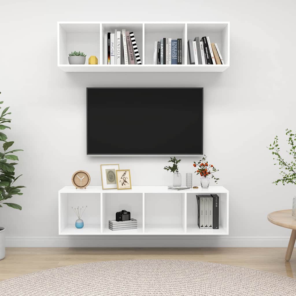 2 Piece Wall-mounted TV Cabinet Set White Engineered Wood