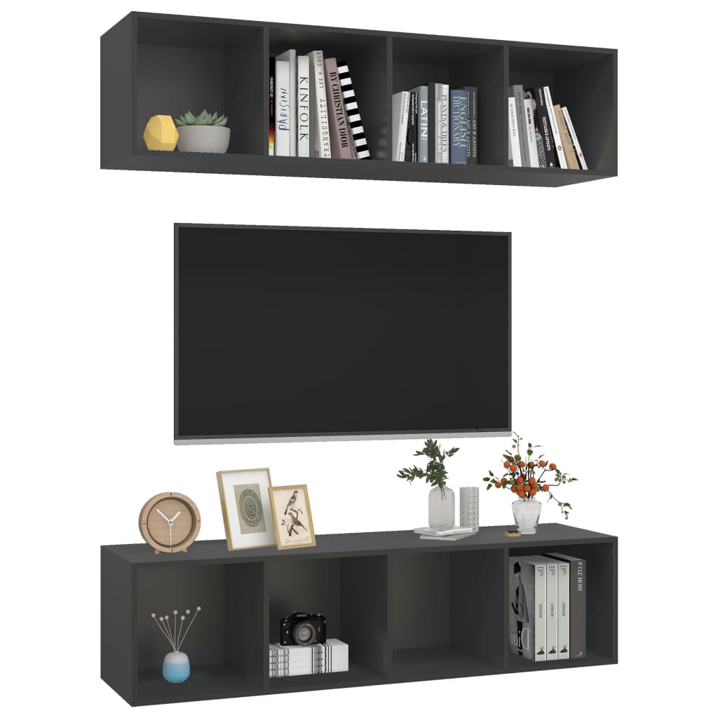 vidaXL Wall-mounted TV Cabinets 2 pcs Grey Engineered Wood