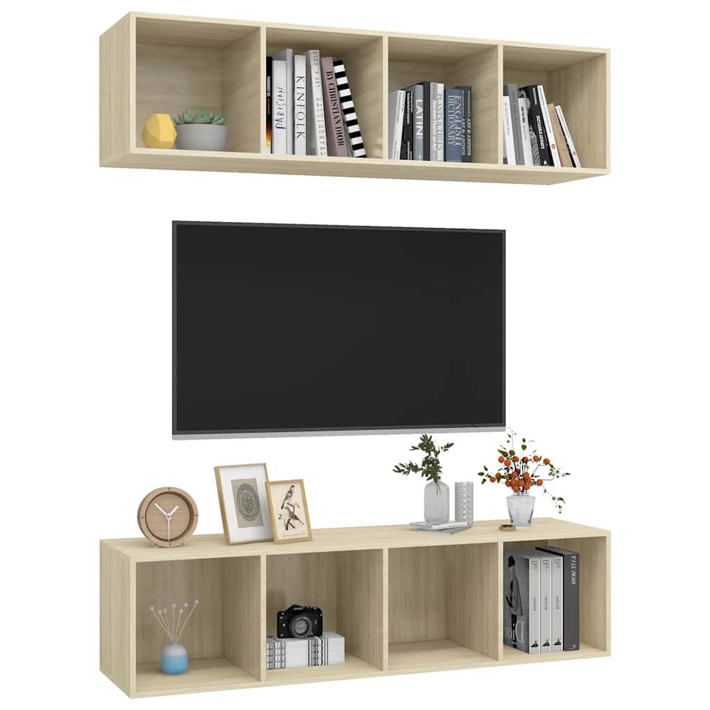 2 Piece Wall-mounted TV Cabinet Set Sonoma Oak Engineered Wood