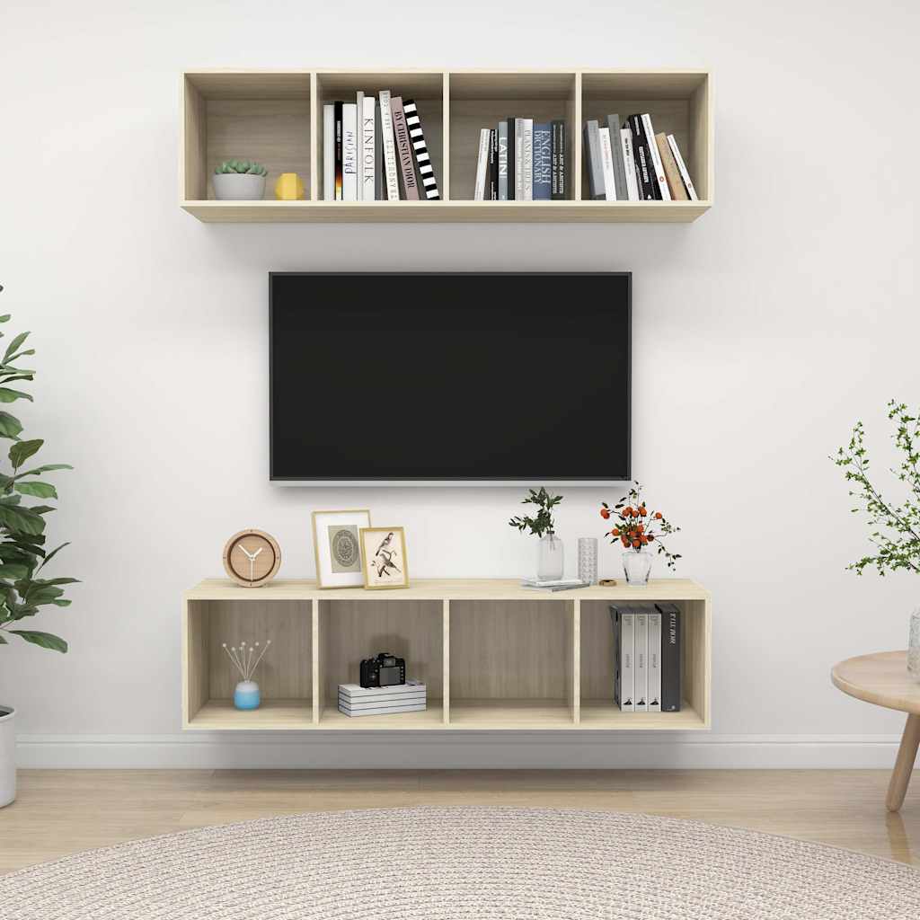 2 Piece Wall-mounted TV Cabinet Set Sonoma Oak Engineered Wood