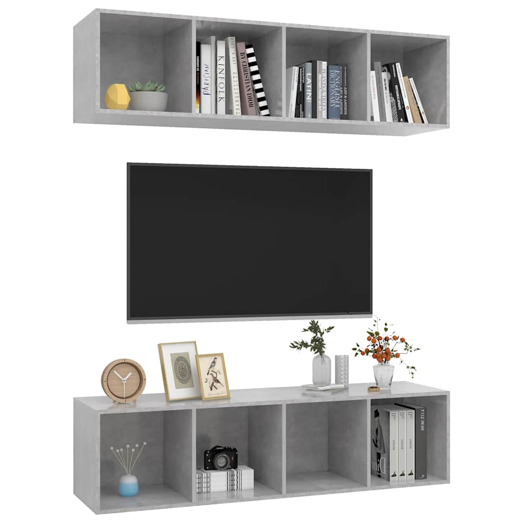 2 Piece Wall-mounted TV Cabinet Set Concrete Grey Engineered Wood
