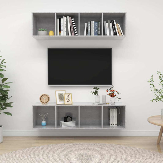 2 Piece Wall-mounted TV Cabinet Set Concrete Grey Engineered Wood
