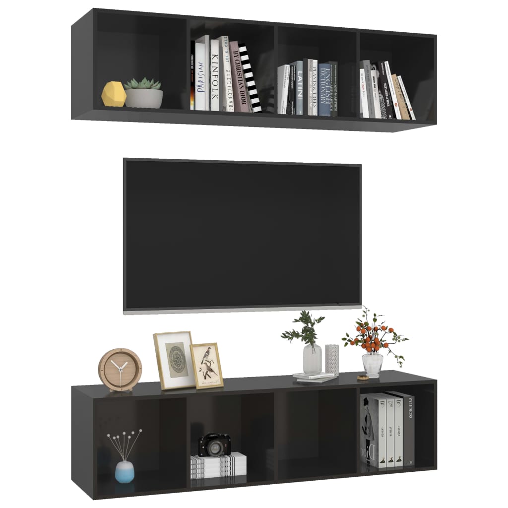 vidaXL Wall-mounted TV Cabinets 2 pcs High Gloss Black Engineered Wood