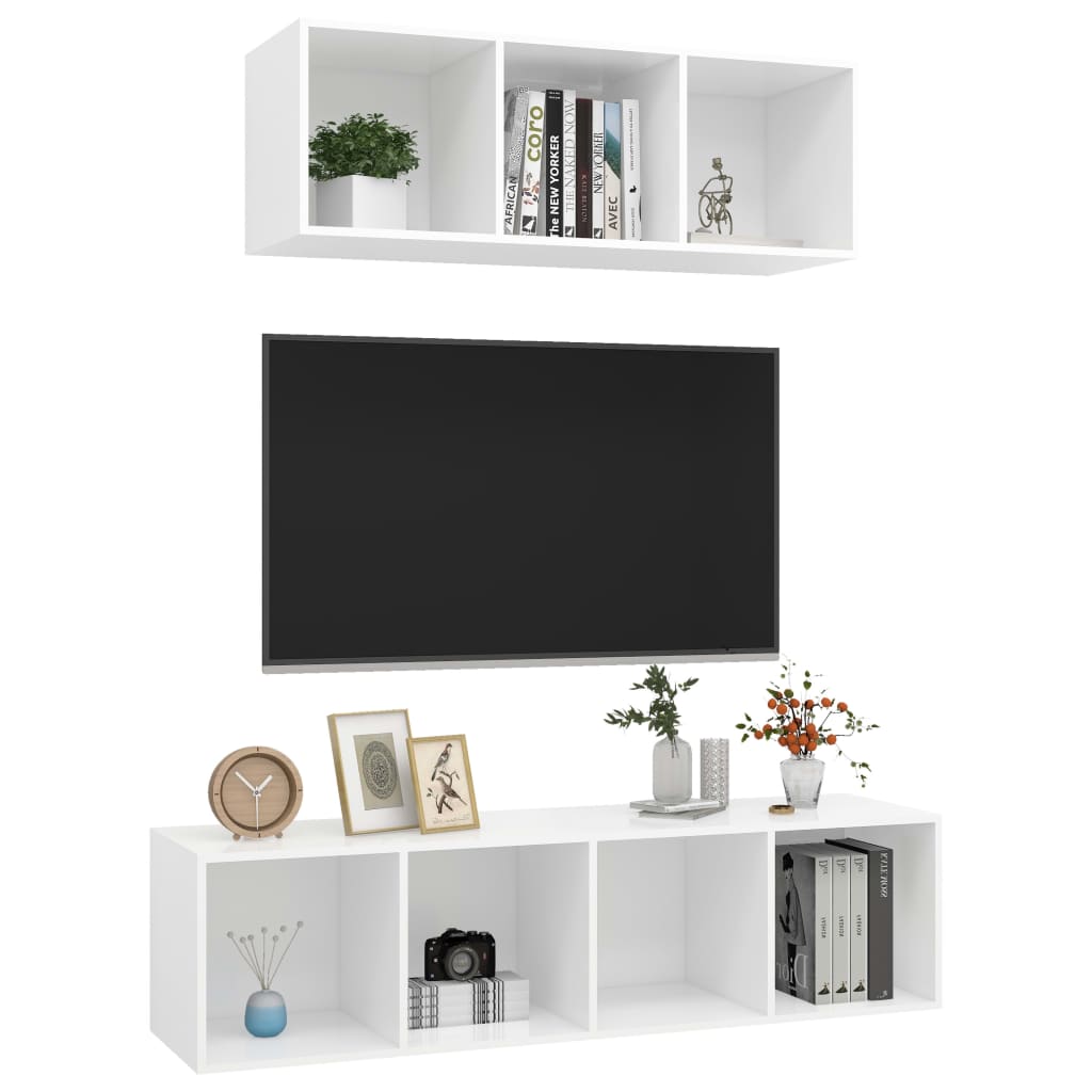 vidaXL 2 Piece TV Cabinet Set White Engineered Wood