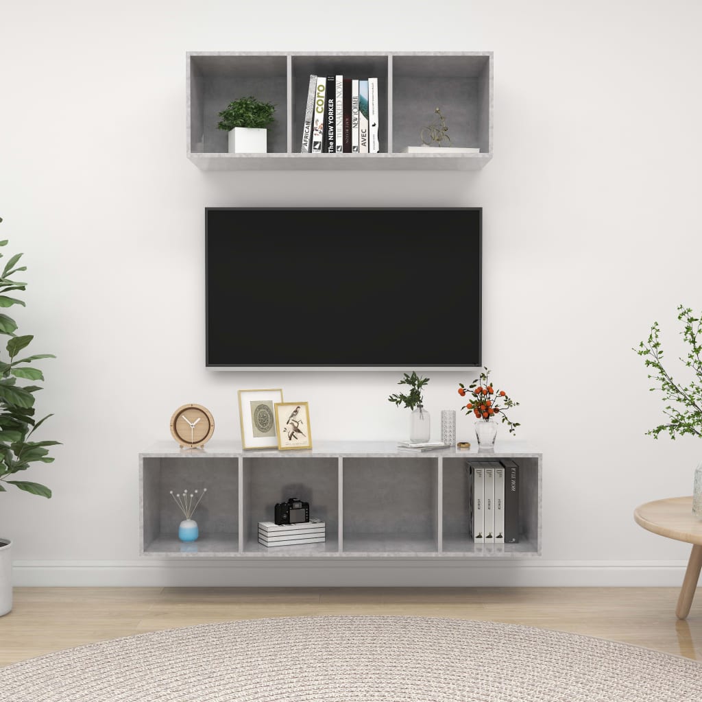 vidaXL 2 Piece TV Cabinet Set Concrete Grey Engineered Wood