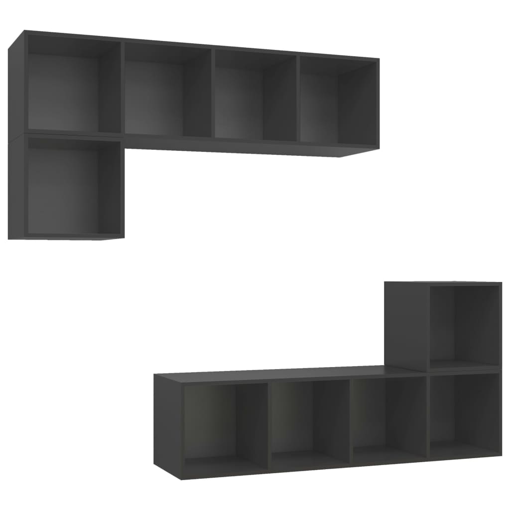 vidaXL 4 Piece TV Cabinet Set Grey Engineered Wood