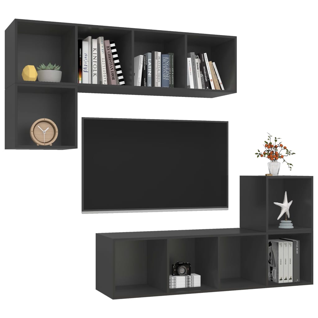 vidaXL 4 Piece TV Cabinet Set Grey Engineered Wood