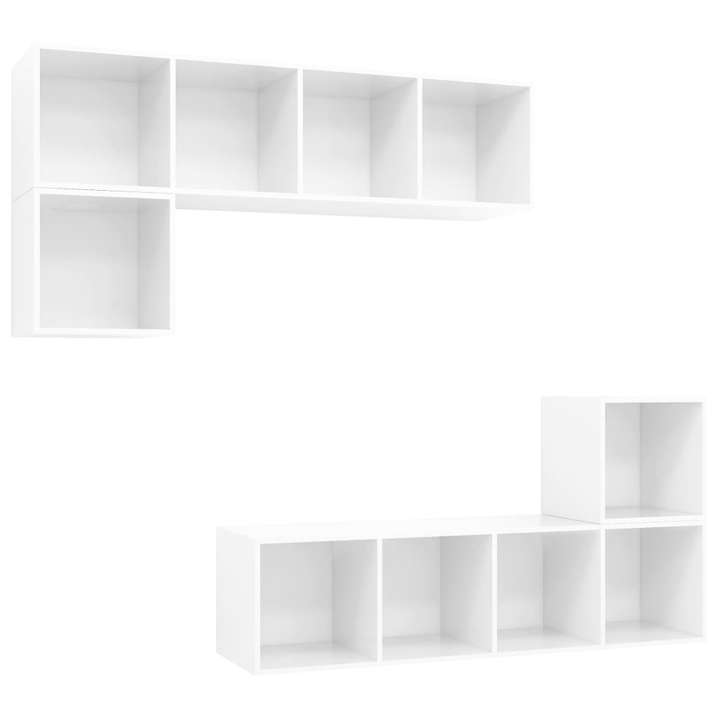 vidaXL 4 Piece TV Cabinet Set High Gloss White Engineered Wood