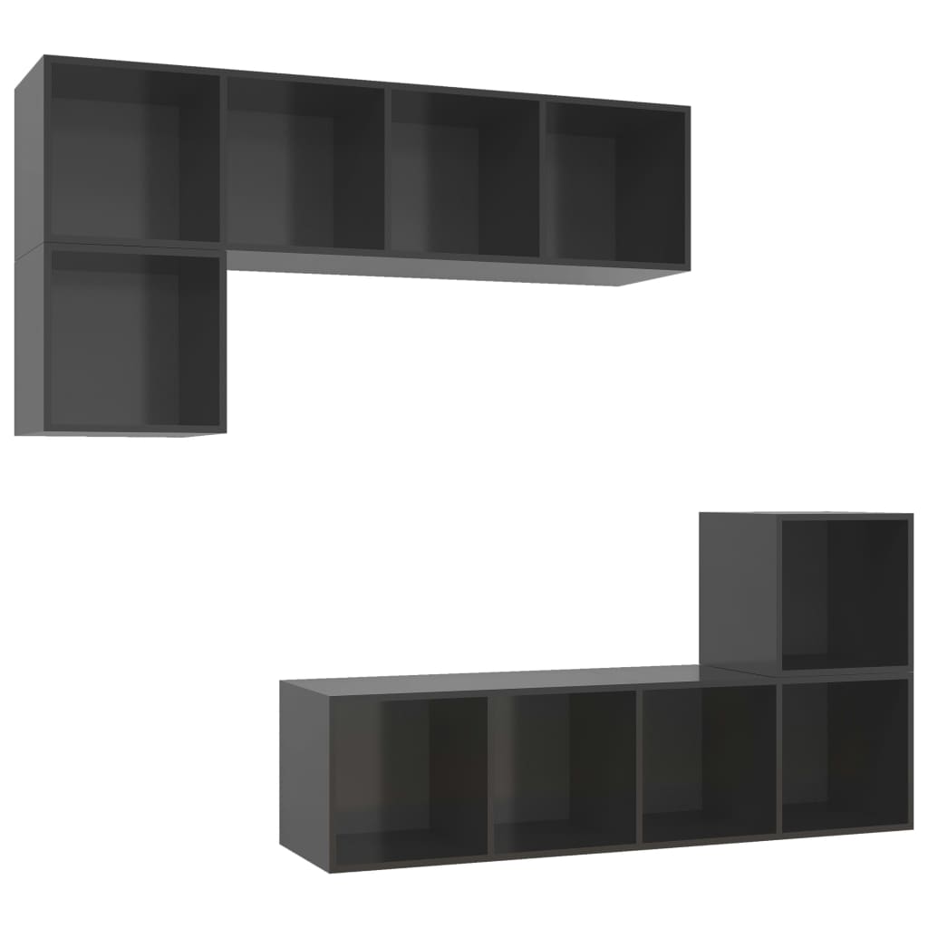 vidaXL 4 Piece TV Cabinet Set High Gloss Grey Engineered Wood