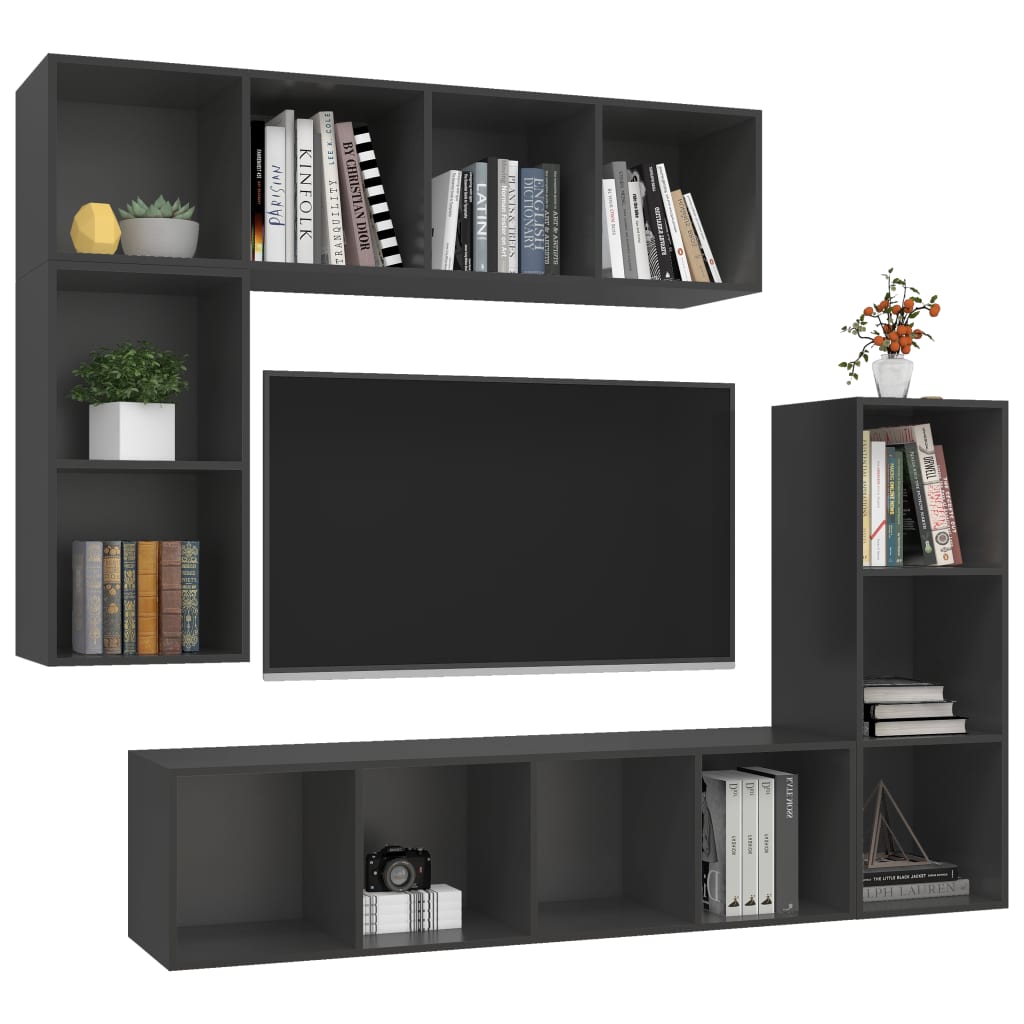 vidaXL 4 Piece TV Cabinet Set Grey Engineered Wood