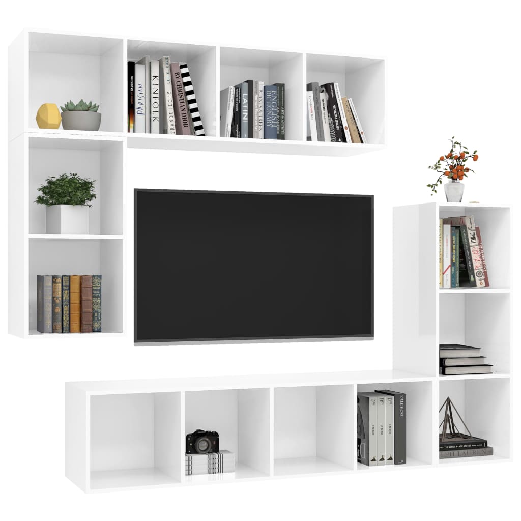 vidaXL 4 Piece TV Cabinet Set High Gloss White Engineered Wood