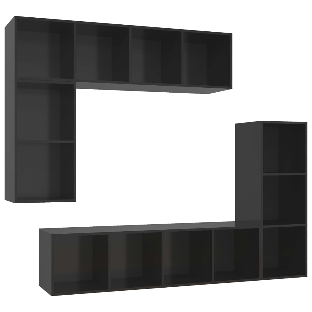 vidaXL 4 Piece TV Cabinet Set High Gloss Black Engineered Wood