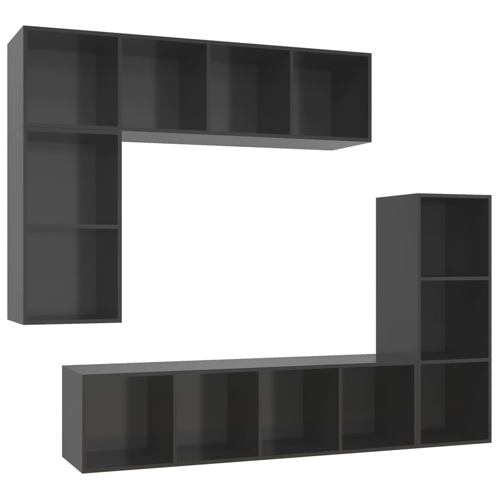 vidaXL 4 Piece TV Cabinet Set High Gloss Grey Engineered Wood