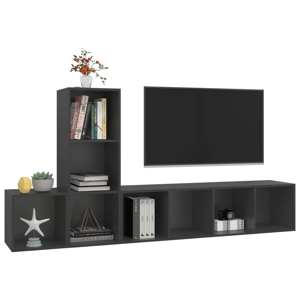 vidaXL 3 Piece TV Cabinet Set Grey Engineered Wood