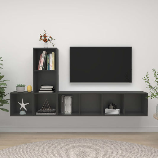 vidaXL 3 Piece TV Cabinet Set Grey Engineered Wood