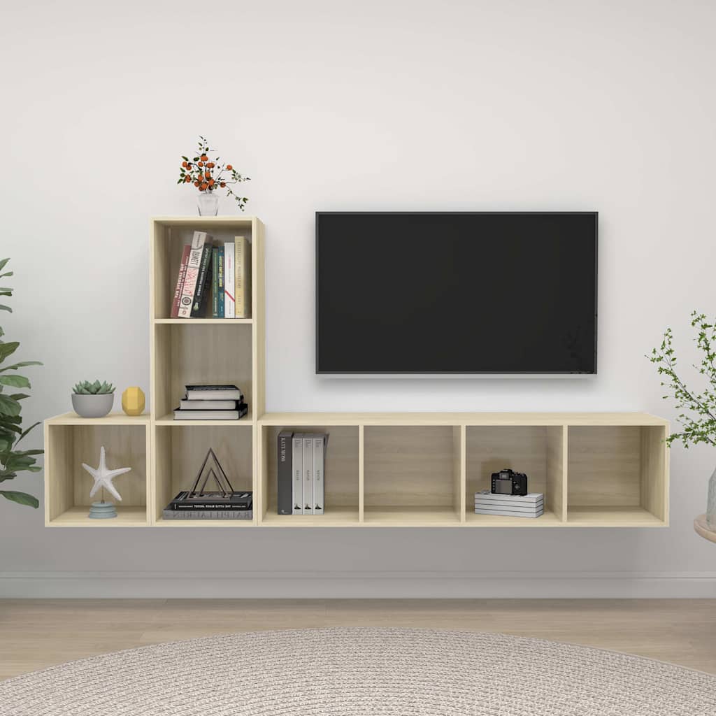3 Piece TV Cabinet Set Sonoma Oak Engineered Wood